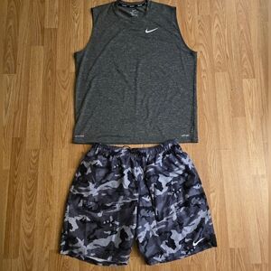 Nike Men's Black and Gray Camo Swim Trunks Shorts Dri Fit Shirt Xl Spf 40